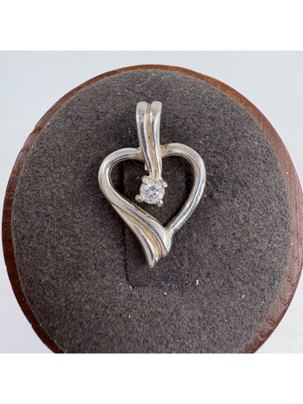 VTG Sterling Silver 925 Cubic Zirconia Open Heart Pendant Size 0.75" Length